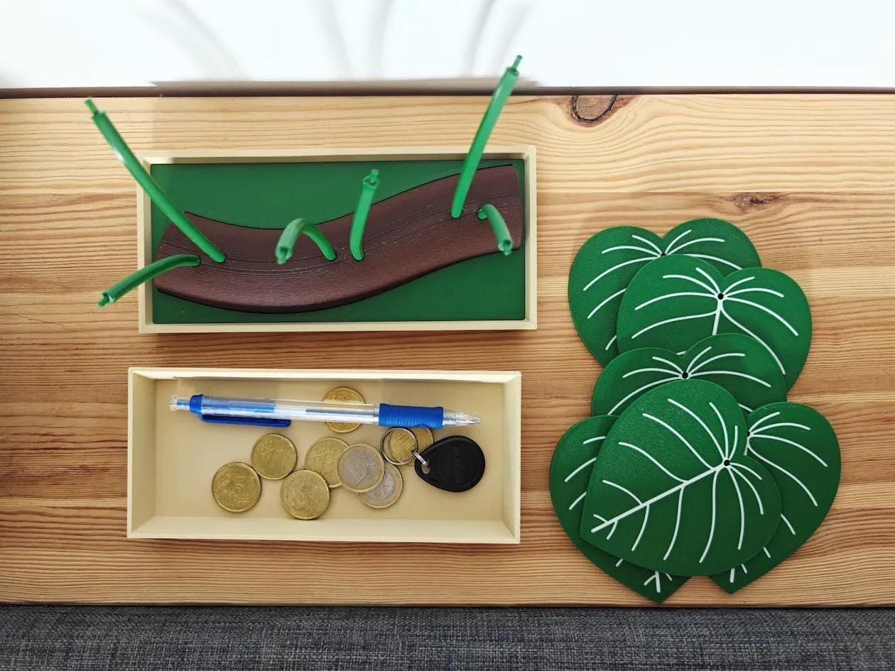 Philodendron Plant Coaster Set and Catchall Tray