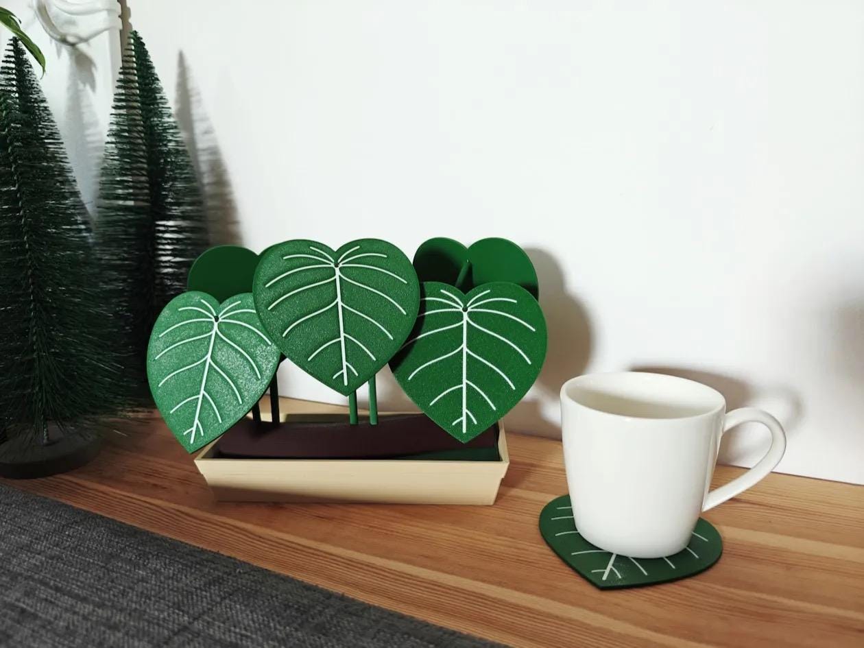 Philodendron Plant Coaster Set and Catchall Tray