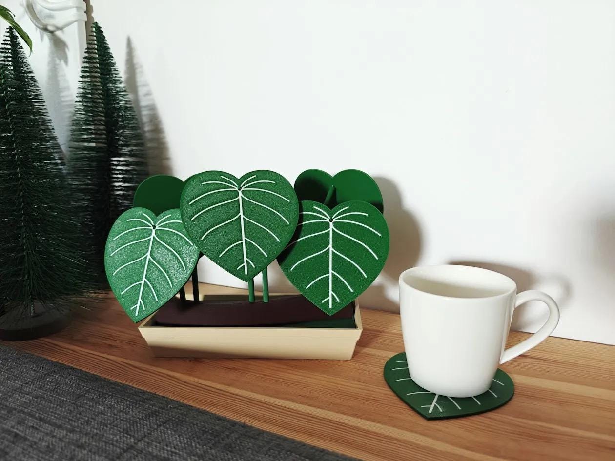Philodendron Plant Coaster Set and Catchall Tray